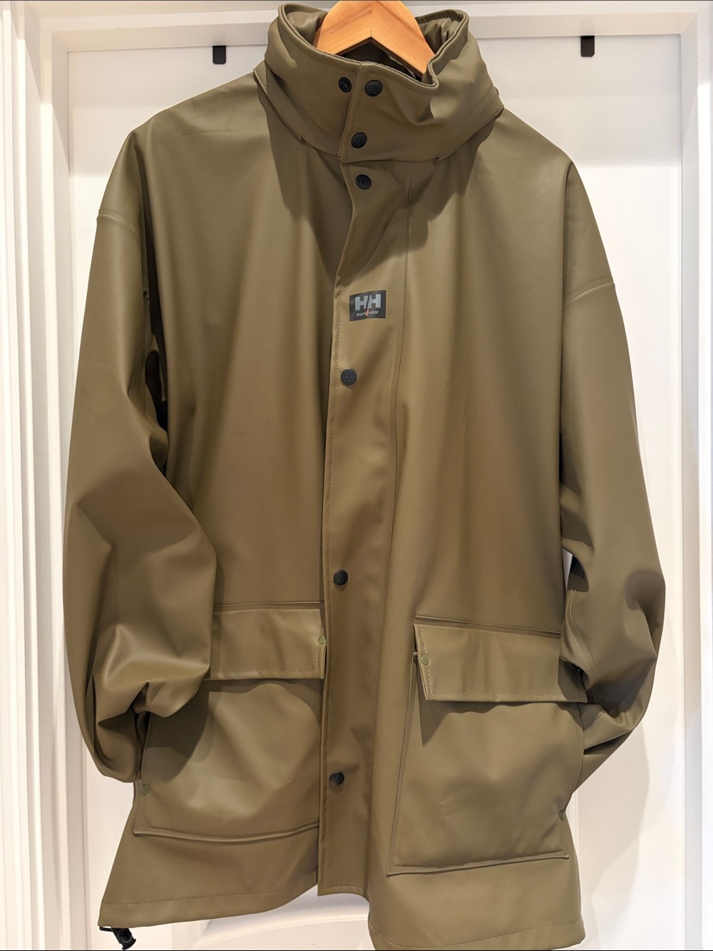 Helly Hansen Olive Utility Raincoat with High Collar